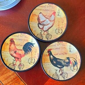 Set of 3 Rooster decorative plates 5" diameter
